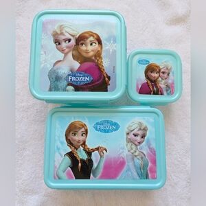 Lots of 3 Plastic Container with Lid Frozen Themed Snack Box Set